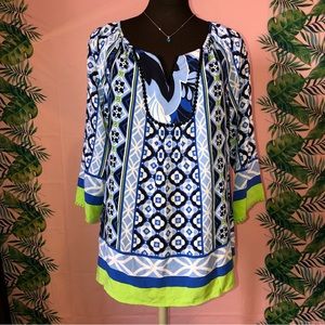 Crown & Ivy Blue, White, & Green Tunic Top